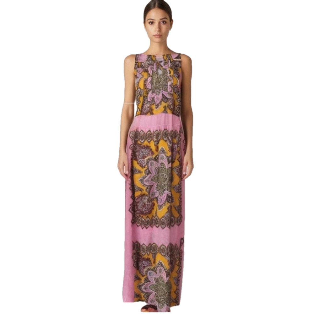 Ali & kris dress boho paisley orange pink luxe maxi Colorful Bohemian Maxi Dress